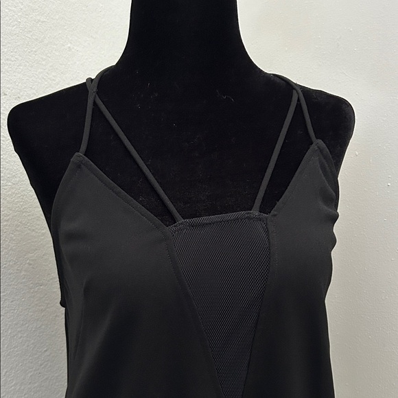 H&M Modern LBD Black Midi Dress with Black Sheer Mesh Panel is Front, Size 4 - Picture 7 of 10